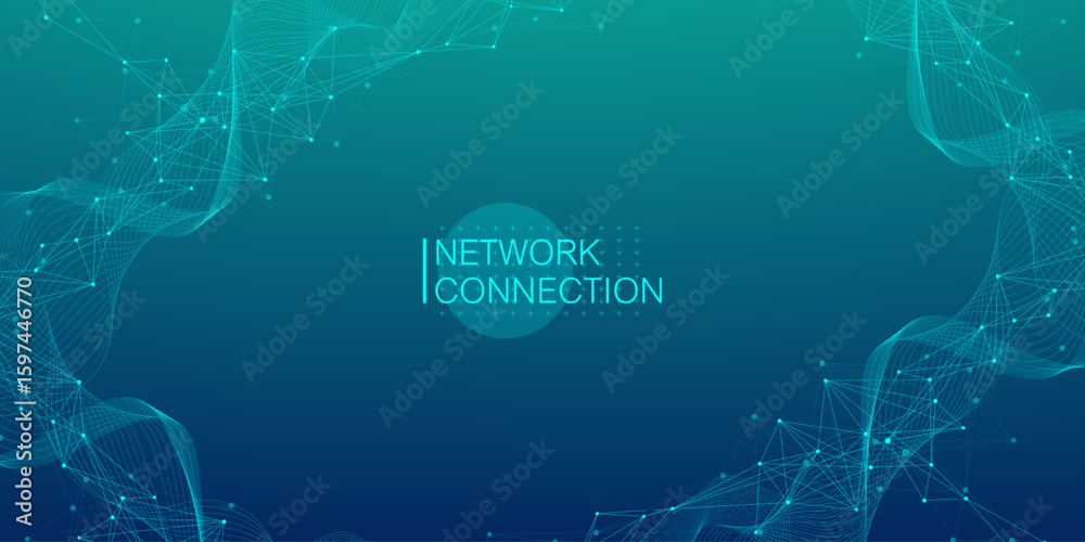 Fototapete abstract tech network connection dots. digital technology and big data analysis background. white ba