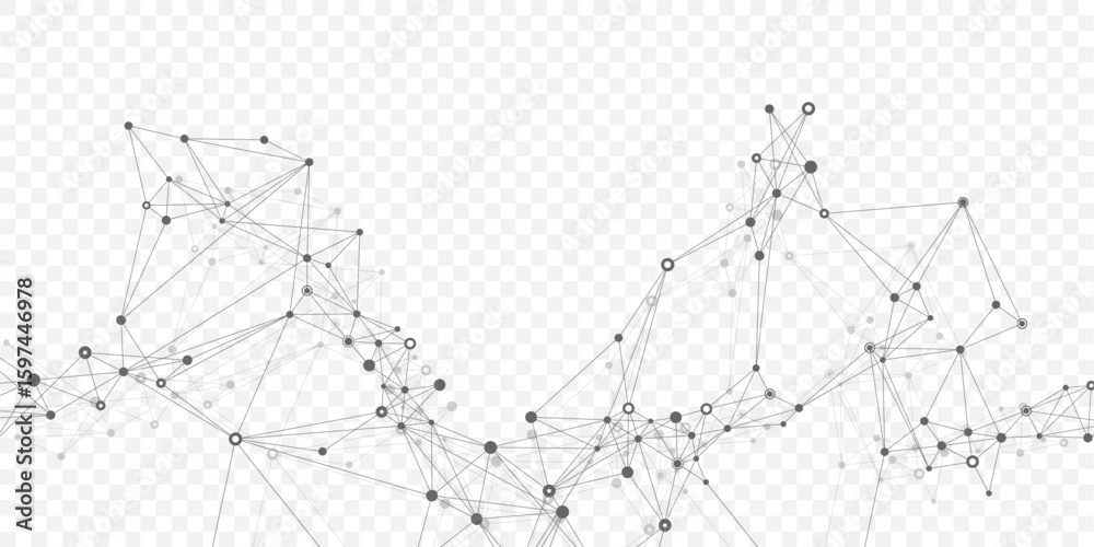 Fototapete abstract tech network connection dots. digital technology and big data analysis background. white ba