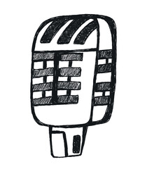 Hand drawn punk rock doodle. Musical microphone. Tattoo crayon sketch, grafitti icon, mic, sticker, scribble for poster, disco party, retro podcast. Grunge music element. Isolated vector illustration.