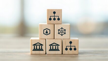 Resource symbols floating between connected cubes — flow of sponsored assets
