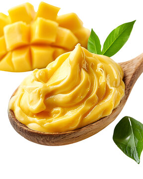 Creamy Mango Butter in Wooden Spoon Delicious Tropical Treat