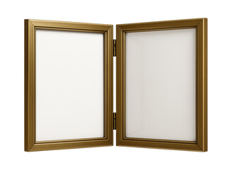 Double-opening hinged frame with a classic brass finish, ideal for displaying family photos in a dining room