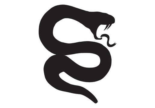  set of snakes silhouette. Snake wrapped around the crescent moon. Boho modern hand drawn design elements for logo design