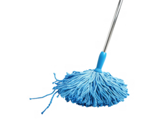 Blue string mop head with silver handle isolated on transparent background