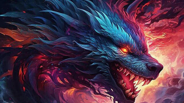 Galaxy Version of dragon wolf world,ai generative