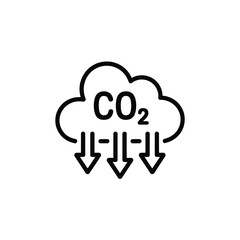 Carbon Dioxide Emissions Icon with Cloud and Downward Arrows