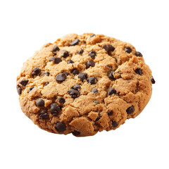 Round, baked chocolate chip cookie
