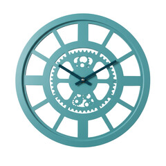 Obraz premium Modern turquoise wall clock with minimalist design, showcasing time against a plain background