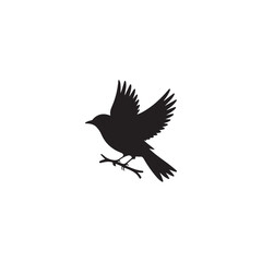 Obraz premium Black silhouette of a bird with wings spread perched on a branch white