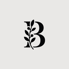Elegant Letter B Logo with Botanical Branch and Berries © MDMINTU