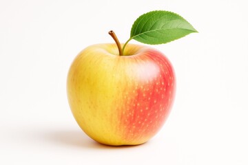 Fresh red and yellow apple with leaf on light background, realistic 3d food style, isolated and clean concept illustration.