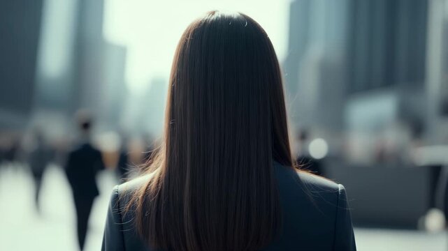 街を歩く女性の後ろ姿