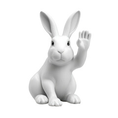 Fototapeta premium A cute white bunny rabbit figurine waving hello isolated on transparent background