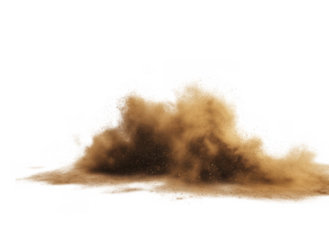 Realistic sandy dust cloud billowing upwards isolated on transparent background