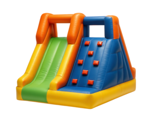 Inflatable combo unit with slide and climbing area in vibrant colors for outdoor fun