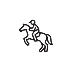 Naklejka premium Black outline drawing of a person riding a rearing horse rider equestrian