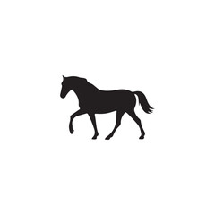 Black silhouette of a horse walking on a white background animal
