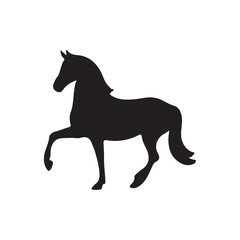 Obraz premium Black silhouette of a horse with mane and tail in motion white background animal
