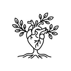 Anatomical Heart Tree Line Art Illustration