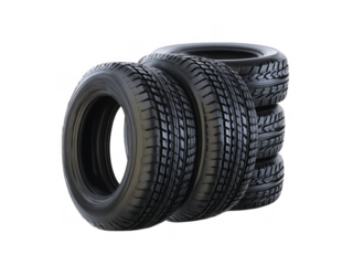 Stack of four new all terrain vehicle tires isolated on transparent background