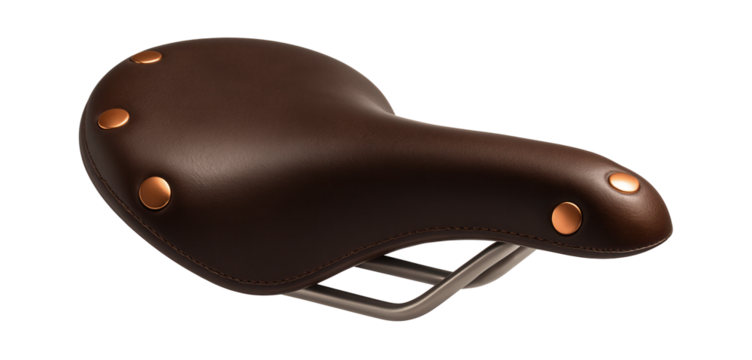 Leather anatomical saddle with copper rivets and a wide back for touring bikes
