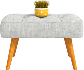 Tufted upholstered ottoman with potted grass isolated on transparent background