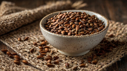 Brown Seeds in a Speckled Ceramic Bowl