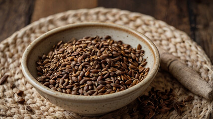Brown Seeds in a Speckled Ceramic Bowl