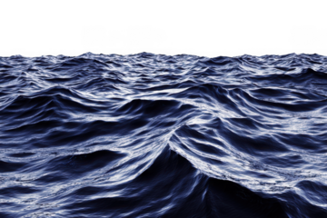 Dark blue choppy ocean waves with white foam isolated on transparent background