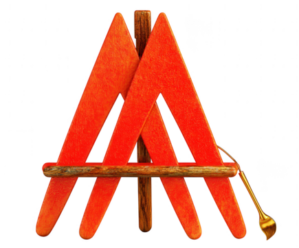 Artistic red letter a symbol with golden paintbrush isolated on transparent background
