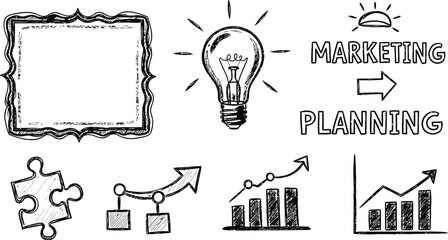 Marketing planning strategy business growth ideas and solutions chalk drawing on blackboard art