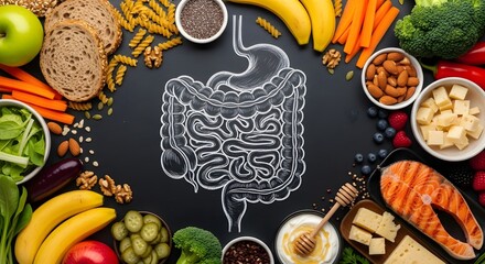 Healthy Foods for Gut Health and Digestion, Top View Flat Lay