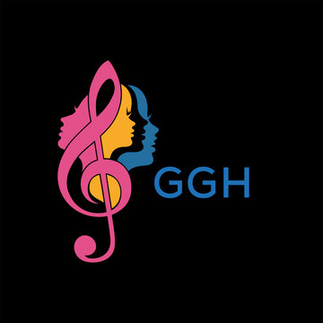 GGH Colorful Music Logo with Female Silhouettes and Treble Clef, GGH  Later Logo, Creative Women&rsquo;s Face Profiles in Musical Design, Modern Artistic Treble Clef with Feminine Silhouettes.
