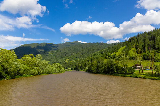 Landscape with the Bistrita River in the countryside of Bucovina