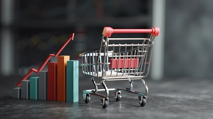 Growing sales, represented by a bar graph and a shopping cart - Powered by Adobe
