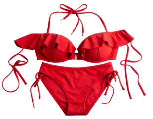 Floating Red Bikini Set in Motion, Mid-Air Composition with Natural Curves, Transparent PNG