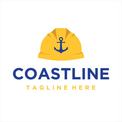 yellow hard hat with a blue anchor logo design