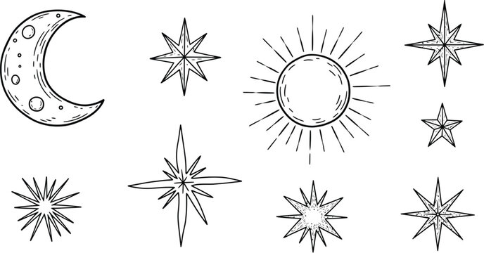 Celestial vector elements moon sun stars astrological symbols graphic design resources night sky art