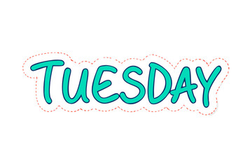 Bright teal tuesday text with a dotted outline