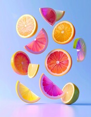 sliced fruits floating in the air