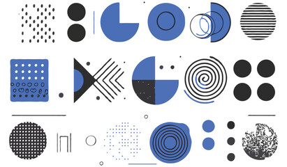 Fototapeta premium Abstract Geometric Composition with Circles, Lines, and Dots in Varied Arrangements and Contrasting Colors Creating a Modern Aesthetic