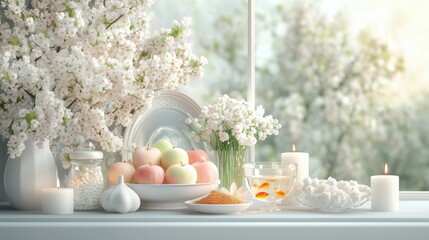 Haft-Seen Table with Spring Blossoms and Traditional Items