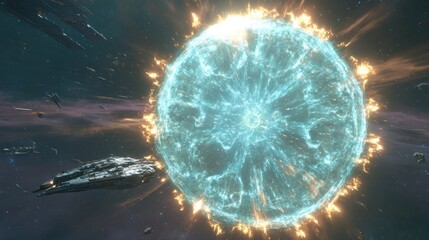 Glowing Celestial Sphere Exploding in Space