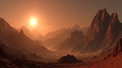 Reddish Orange Mountain Range Sunset Panorama