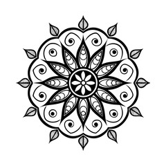 Black and white mandala vector isolated on white. Vector hand drawn circular decorative element.