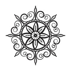 Black and white mandala vector isolated on white. Vector hand drawn circular decorative element.