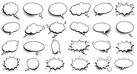 Fototapeta premium Vector Illustrations: Spiky, Cloud, and Rectangular Bubbles