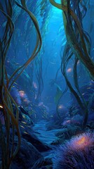 Pixel Art Underwater Forest Landscape