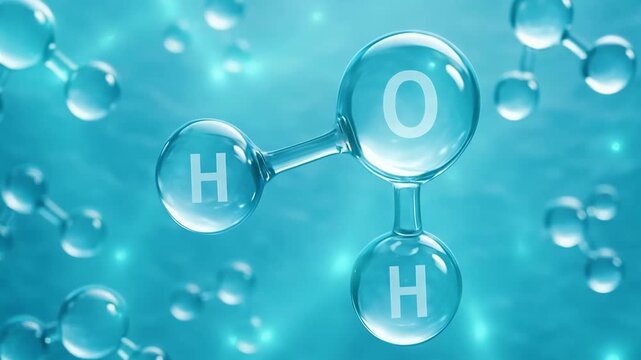 3D molecular structure of water with hydrogen and oxygen atoms  