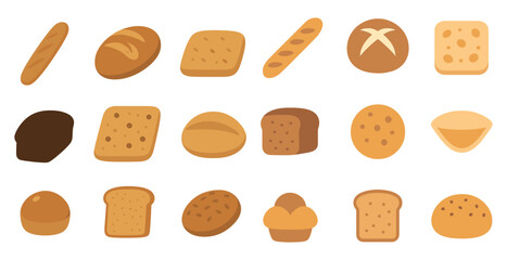 Bakery and bread flat icons set – baked, pastry, and confectionery graphics